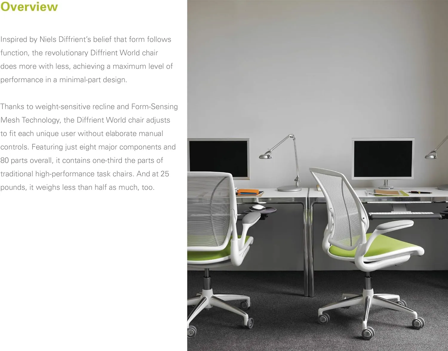 Humanscale Diffrient World Task Chair | Black Pinstrip Mesh Seat and Back | Black Frame, Black Trim | Height-Adjustable Duron Arms | Standard Foam Seat, 3" Carpet Casters, 5" Cylinder