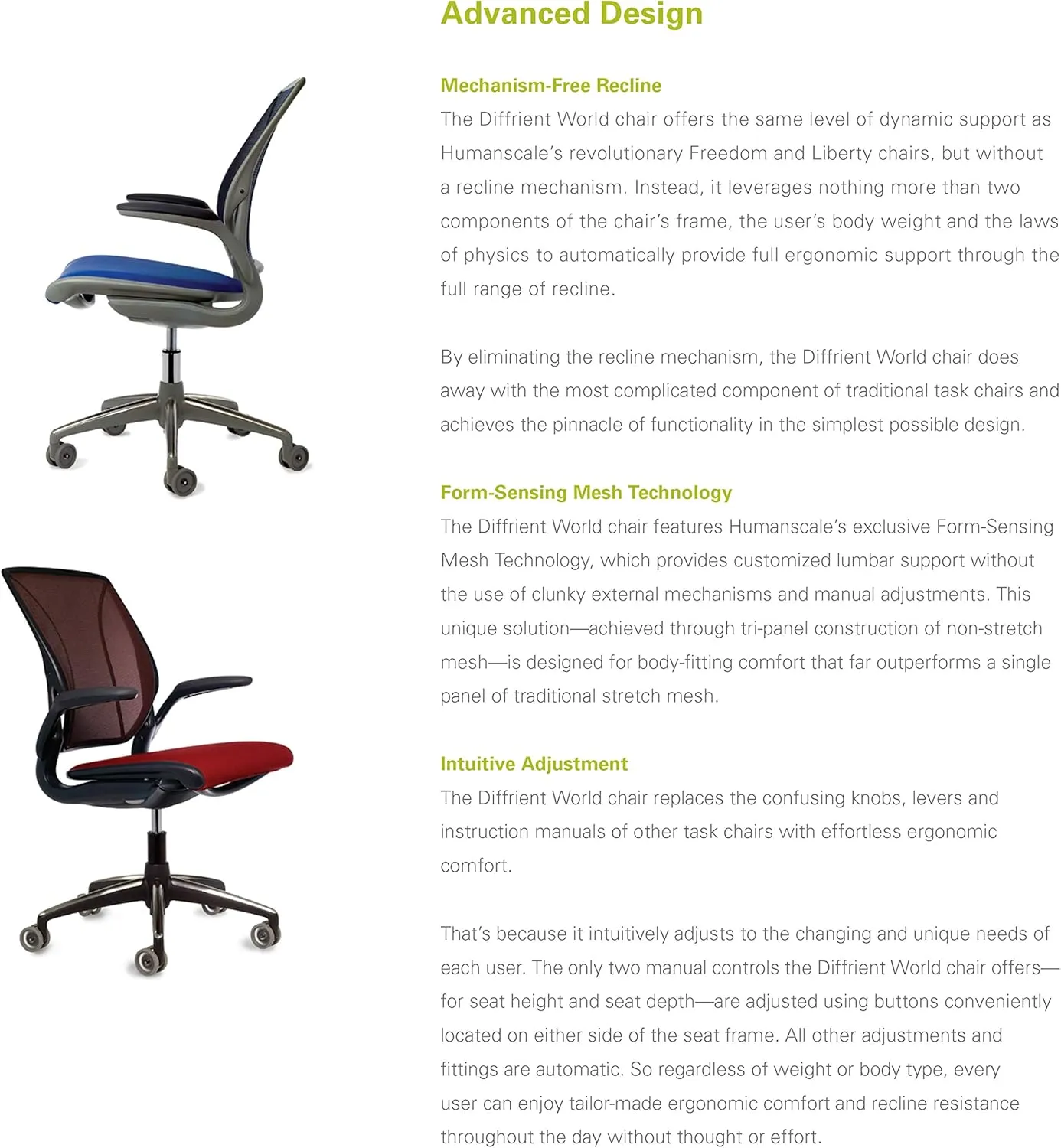 Humanscale Diffrient World Task Chair | Black Pinstrip Mesh Seat and Back | Black Frame, Black Trim | Height-Adjustable Duron Arms | Standard Foam Seat, 3" Carpet Casters, 5" Cylinder