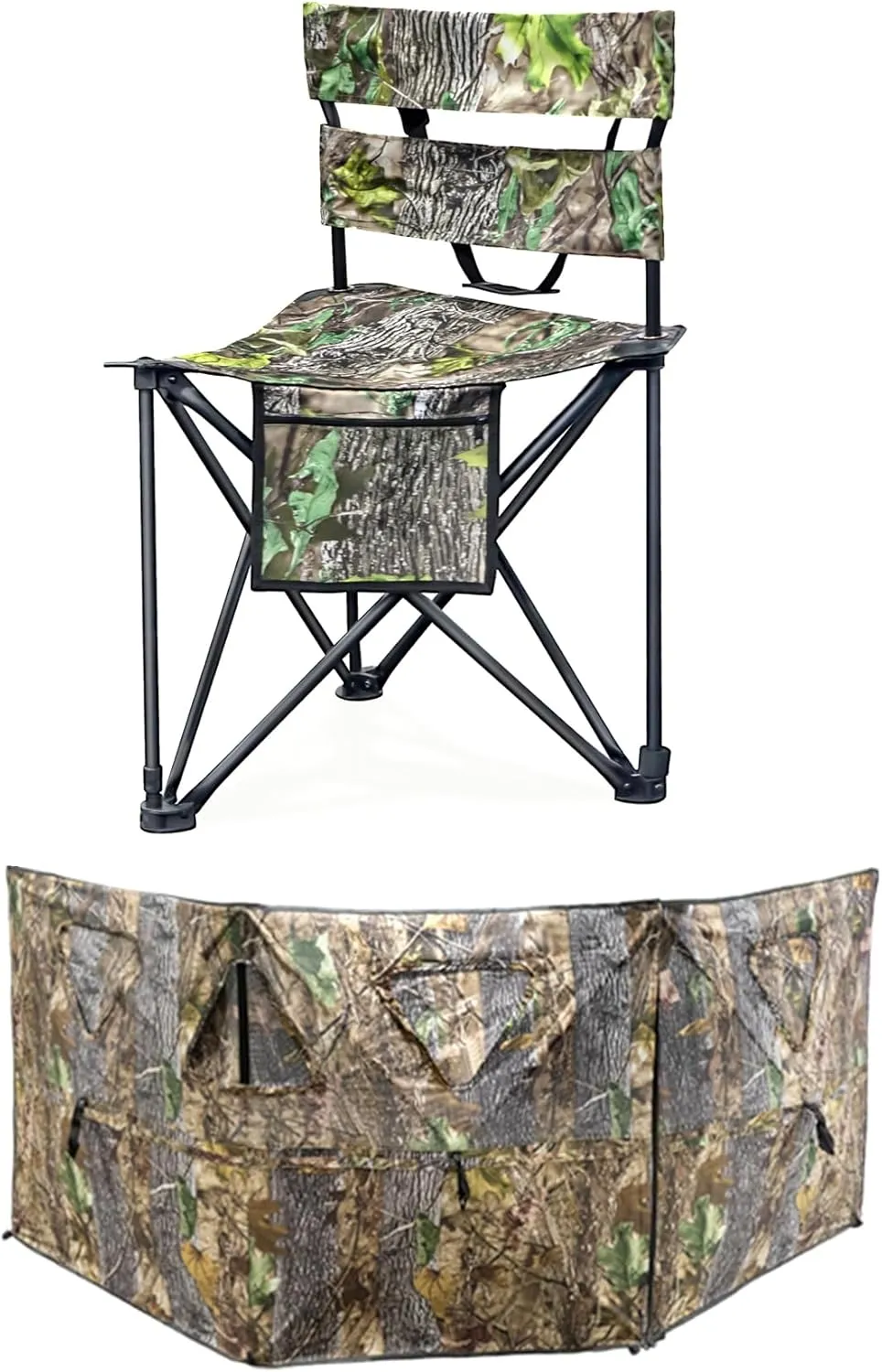 Hunting Chair & Blind: Portable, 350 lbs Capacity, See-Through Mesh, 3-Sided Deer Blind, Folding Chair with Backrest & Cup Holder