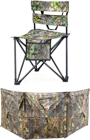 Hunting Chair & Blind: Portable, 350 lbs Capacity, See-Through Mesh, 3-Sided Deer Blind, Folding Chair with Backrest & Cup Holder