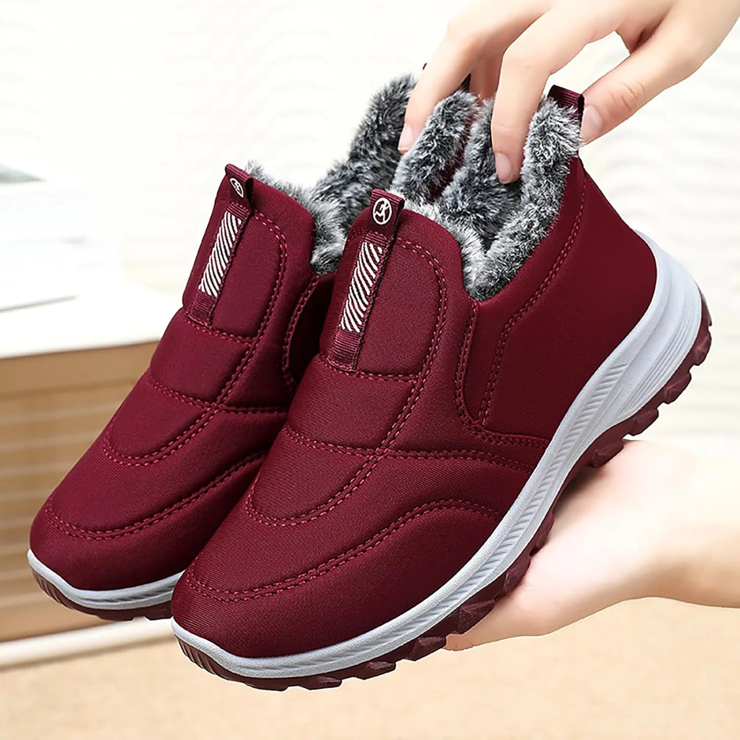 HYL Winter Snow Boots Womens Mens Warm Fur Lined Anti-Slip Ankle Booties Walking Shoes Non-Slip Sneakers Outdoor Trekking Shoes