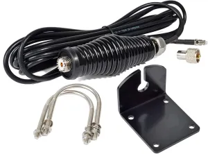HYS Heavy-Duty Barrel Spring Black Mount with SO239(UHF Female) for HF/VHF CB UHF Male(PL259) Whip/Fiberglass Antenna, W/L-Bracket Hole & 2pcs U-Bolt, 16.4'/About 5m RG-58 Coax Cable