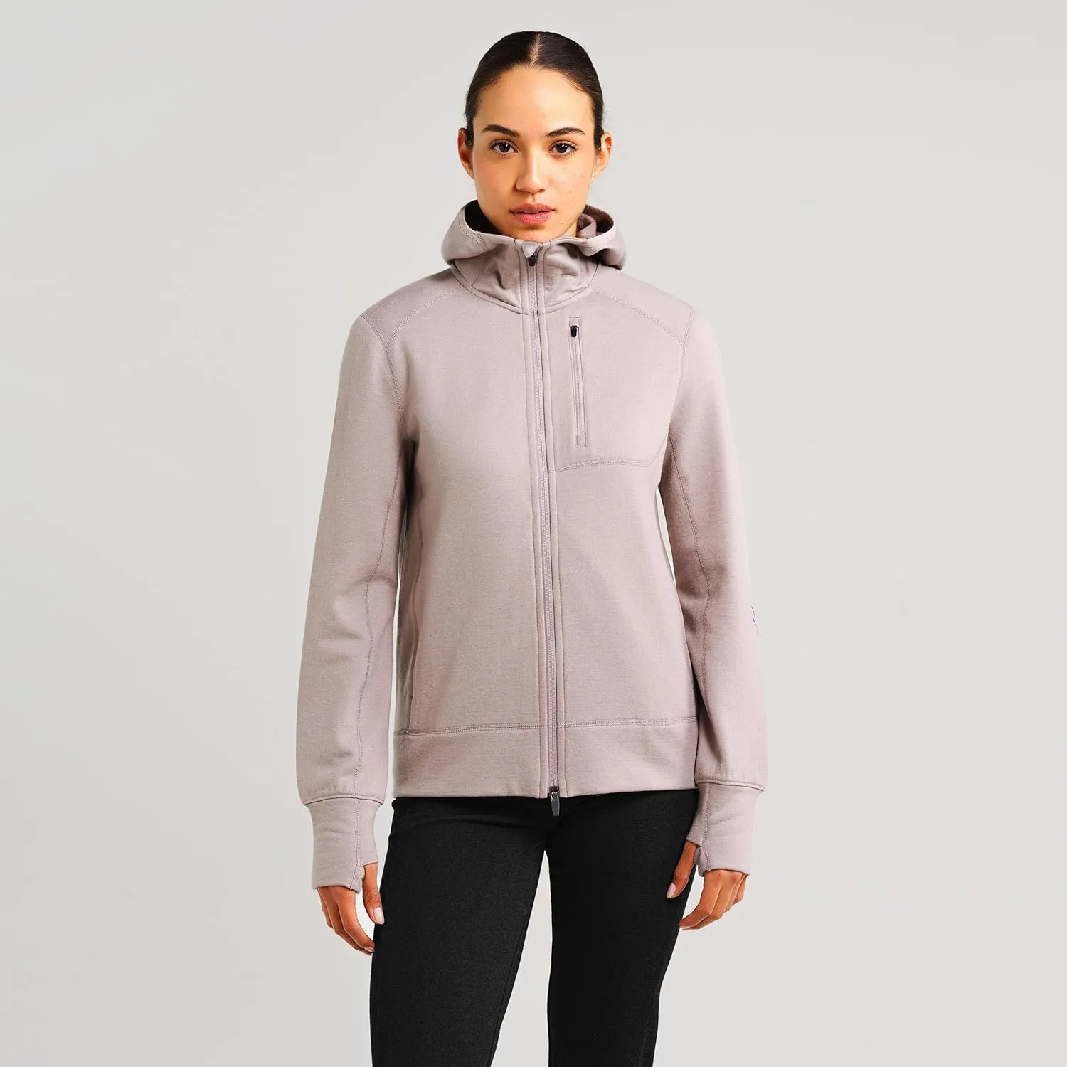 IBEX Merino Wool Mammoth Full Zip Hoodie for Women | Heavyweight Nuyarn Fleece Jacket with Helmet-Compatible Scuba Hood