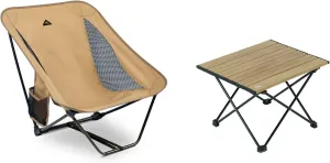 iClimb 1 Low Ground Folding Chair and 1 Folding Table Bundle, Ultralight Compact for Solo Adult Outdoor Backpacking Camping Hiking Beach Concert Motorcycling