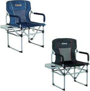 iClimb Heavy Duty Compact Camping Folding Mesh Chair with Side Table and Handle, 1 Black and 1 Navy Bundle