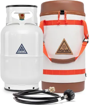 Ignik Refillable Gas Growler X 10-Pound Propane Tank with Carry Case and Adapter Hose, Natural Case/White Tank
