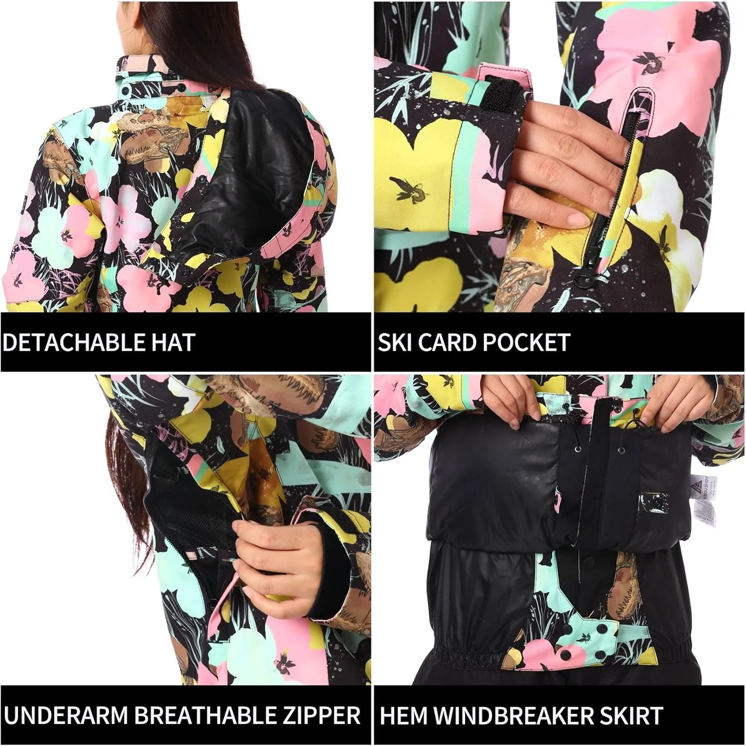 IMPHUT Women's Ski Jackets and Pants Snowboarding Snowsuit Coat Warm Hooded Waterproof Windproof Insulated