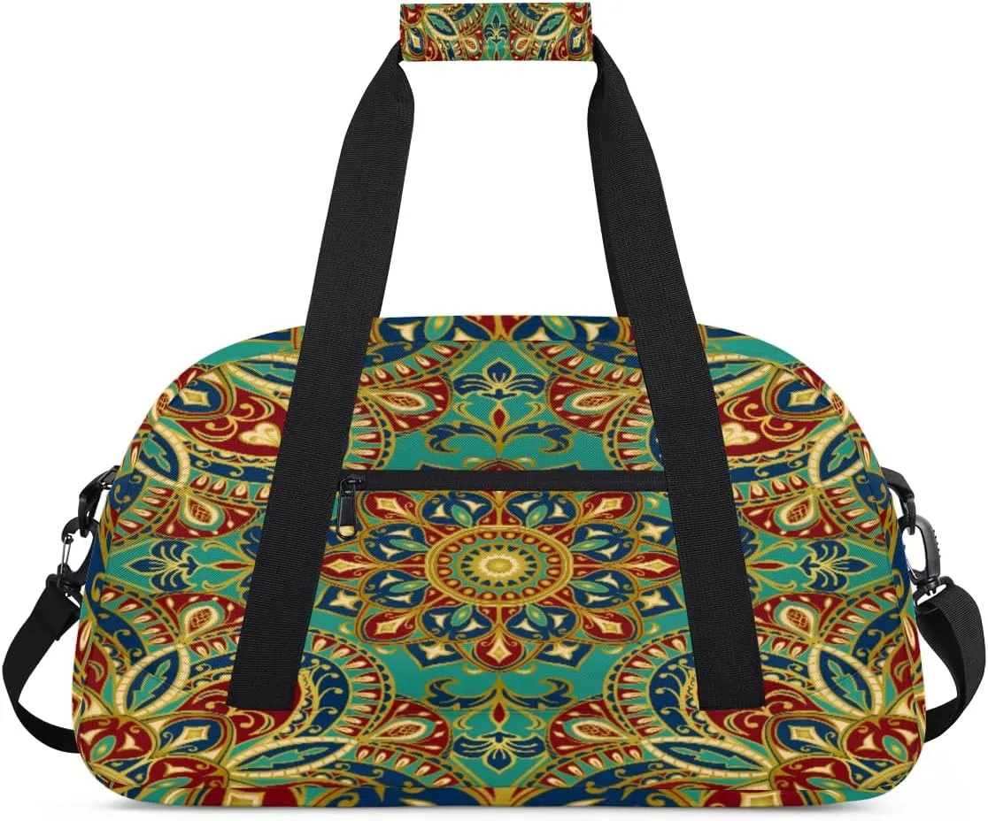 Indian Mandala Gym Duffel Bag for Men Women Tribe Floral Sports Tote Bag with Adjustable Shoulder Strap for Dance Gymnastics Traveling Outdoor Camping Overnight Stay