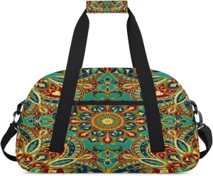 Indian Mandala Gym Duffel Bag for Men Women Tribe Floral Sports Tote Bag with Adjustable Shoulder Strap for Dance Gymnastics Traveling Outdoor Camping Overnight Stay