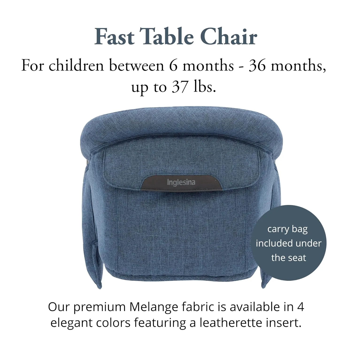 Inglesina Fast Table Chair, Slate Blue Melange - Portable Baby High Chair - for Babies & Toddlers up to 37 lbs - Fits Tables 0.8'' to 3.5'' Thick - Compact & Easy to Use - Travel Bag Included