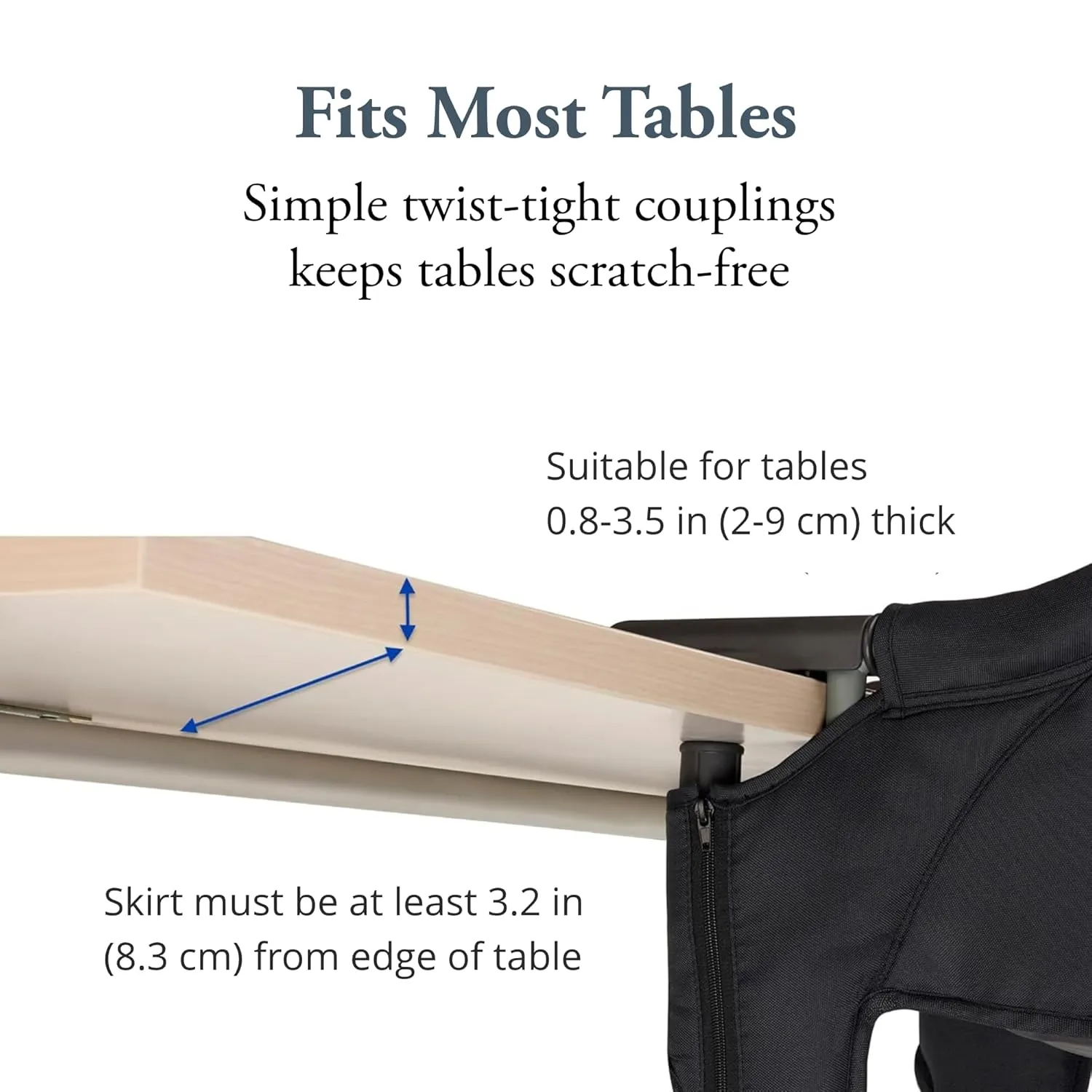 Inglesina Fast Table Chair, Slate Blue Melange - Portable Baby High Chair - for Babies & Toddlers up to 37 lbs - Fits Tables 0.8'' to 3.5'' Thick - Compact & Easy to Use - Travel Bag Included