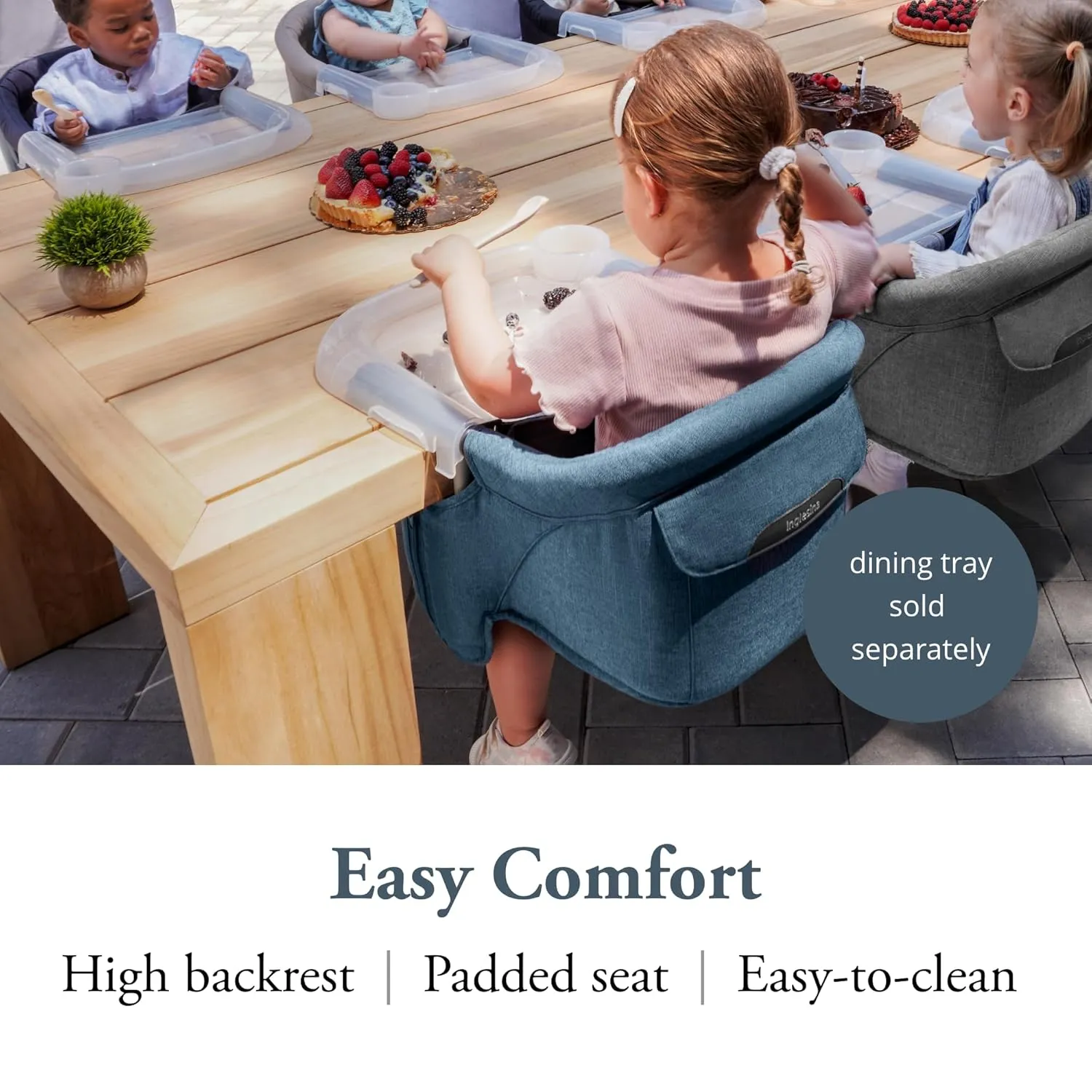Inglesina Fast Table Chair, Slate Blue Melange - Portable Baby High Chair - for Babies & Toddlers up to 37 lbs - Fits Tables 0.8'' to 3.5'' Thick - Compact & Easy to Use - Travel Bag Included