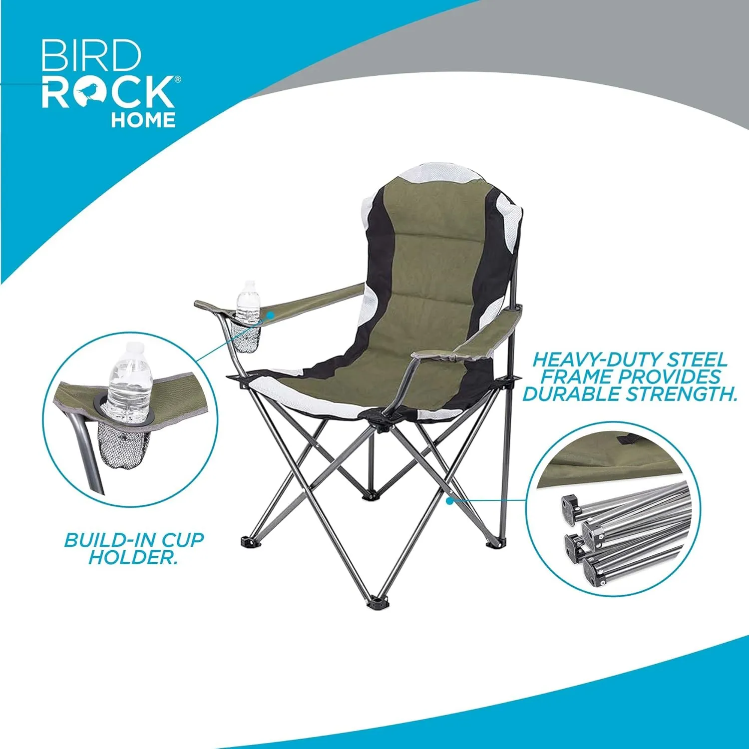 Internet's Best Padded Camping Folding Chair - Comfortable Outdoor Sports Chairs w/Cup Holder, Portable Carry Bag - for Beach, Park, Soccer, Baseball, Softball, Picnic, Adults - Green 2 - Pack