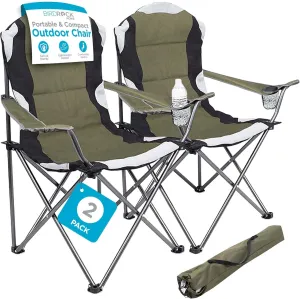 Internet's Best Padded Camping Folding Chair - Comfortable Outdoor Sports Chairs w/Cup Holder, Portable Carry Bag - for Beach, Park, Soccer, Baseball, Softball, Picnic, Adults - Green 2 - Pack