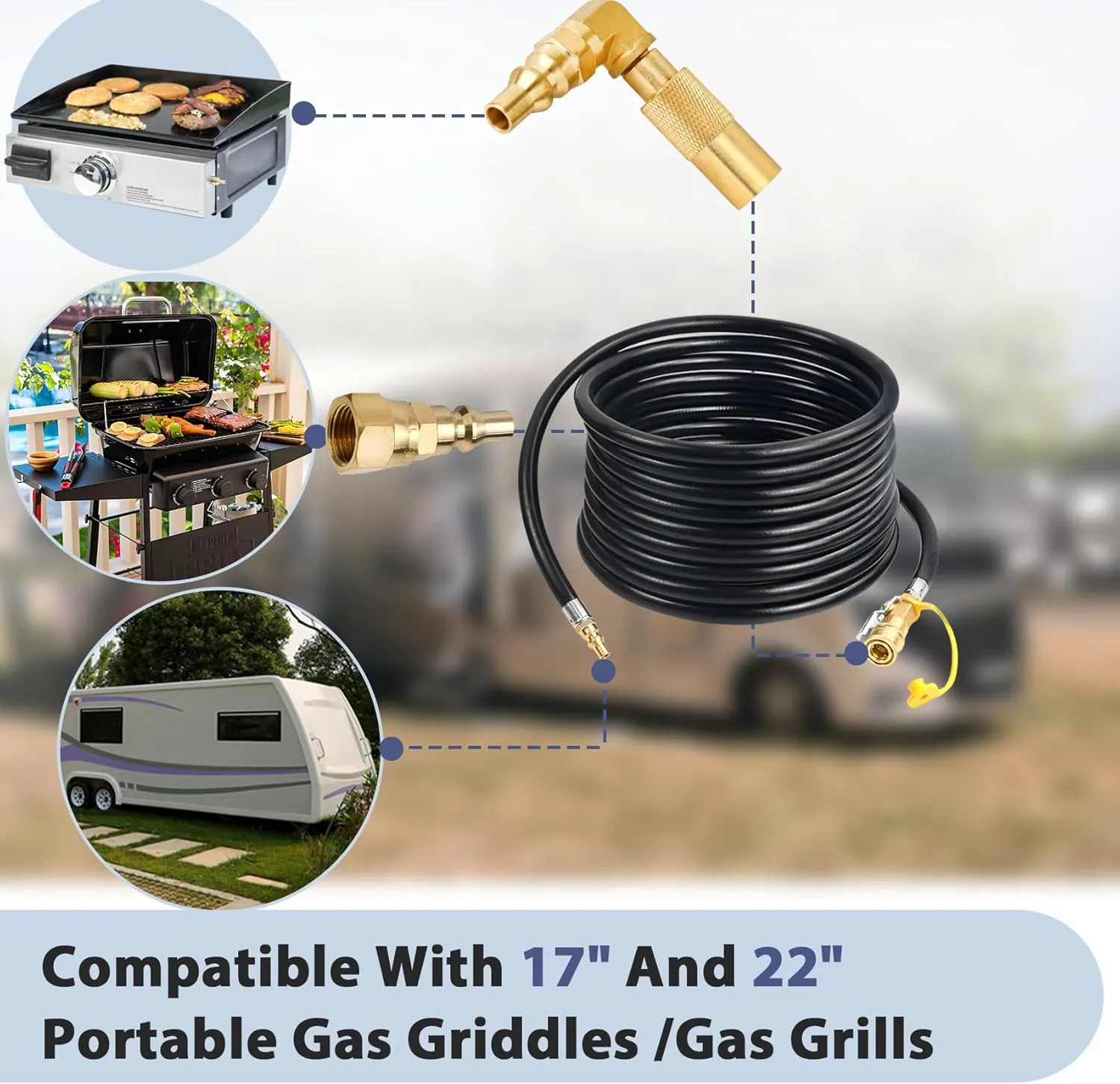 Iococee Upgraded 24FT RV Quick Connect Propane Hose for RV to Grill, Low Pressure Quick Connect Propane Hose with Elbow Adapter for 17" and 22" Blackstone Griddles/Grills