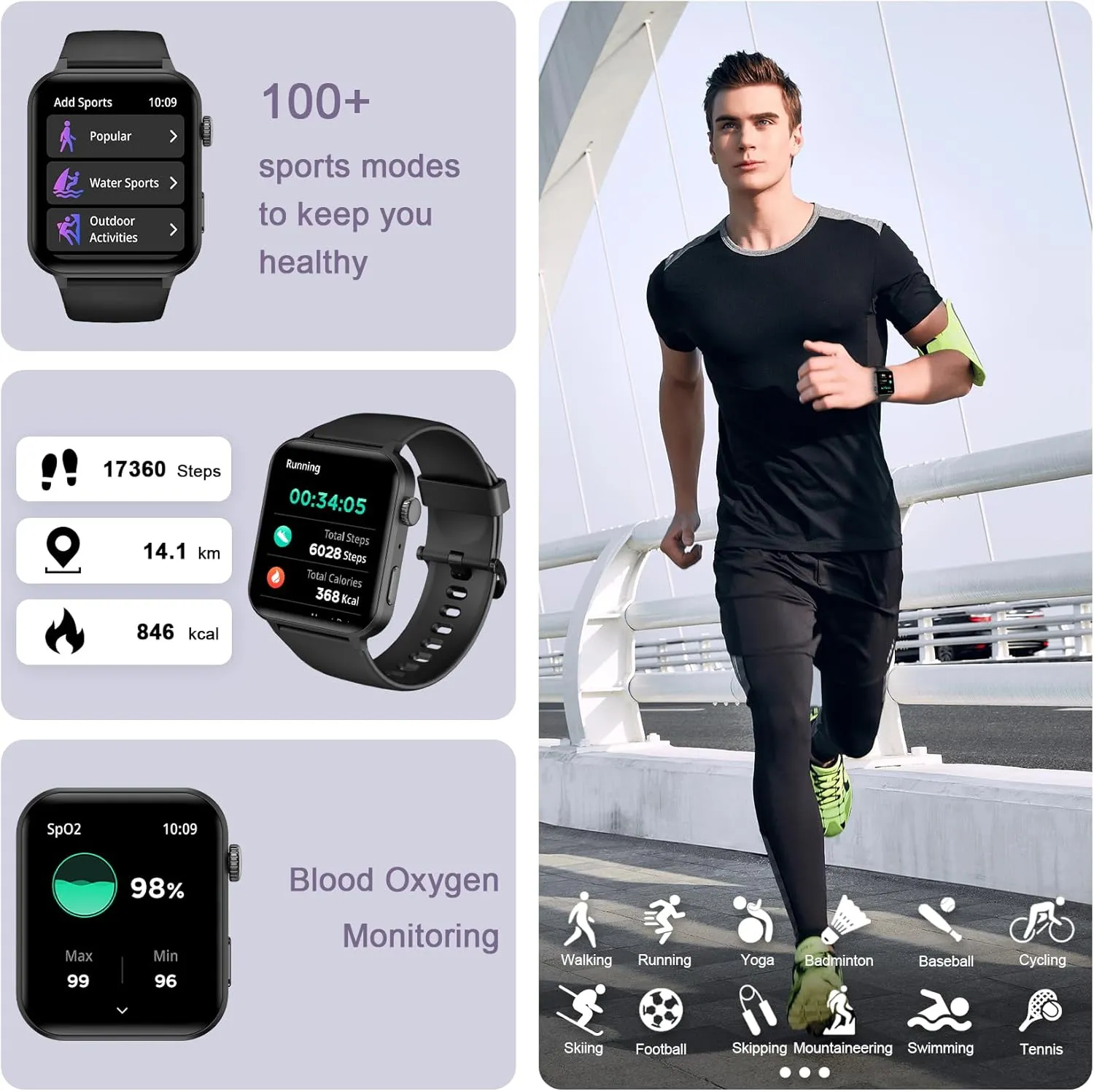 IOWODO Smart Watch for Men Women - 1.85''HD Screen with Make and Answer Calls, with AI Voice Assistant, SpO2/Heart Rate/Sleep Monitor, 100  Sports Modes, Smartwatch for Android and iOS (2 Straps)