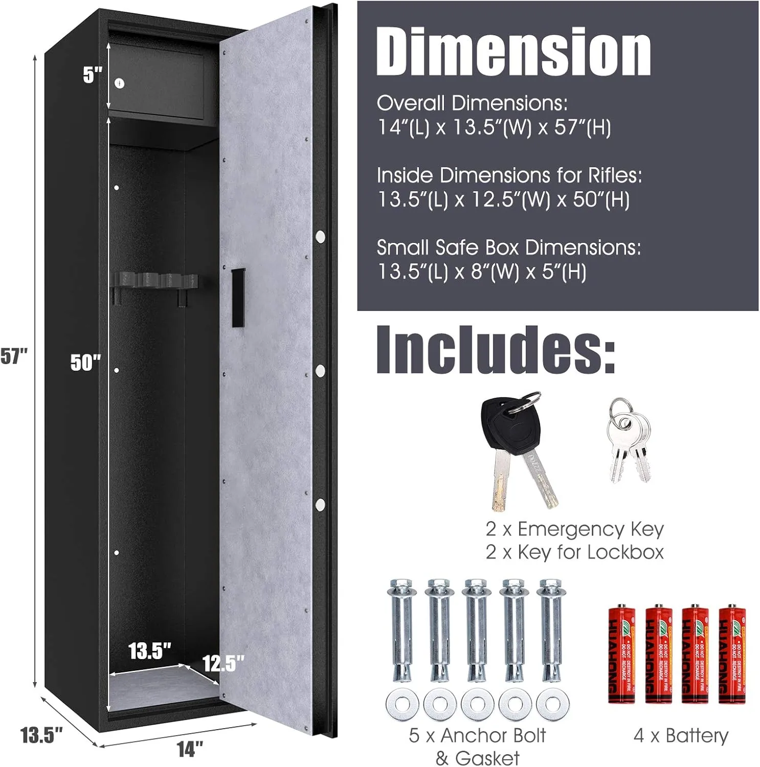 IRONMAX Rifle Gun Safe, Assembled & Digital Password Long Gun Cabinet w/Removable Shelf & Lockable Top Box, Heavy Duty Gun Safes for Rifles, Shotguns, Handguns & Pistols