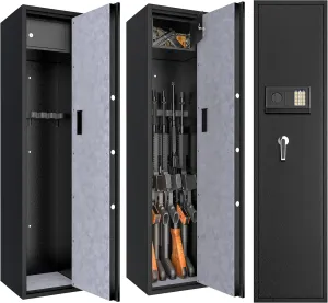 IRONMAX Rifle Gun Safe, Assembled & Digital Password Long Gun Cabinet w/Removable Shelf & Lockable Top Box, Heavy Duty Gun Safes for Rifles, Shotguns, Handguns & Pistols