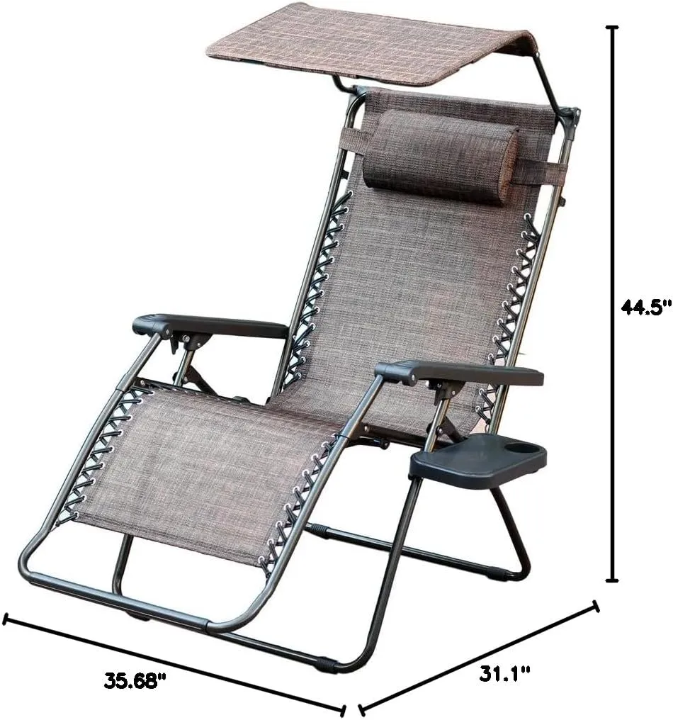 Jeco Oversized Zero Gravity Chair with with Sunshade and Drink Tray, Brown Mesh