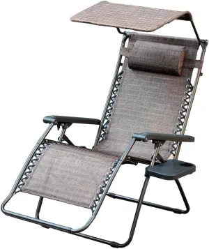Jeco Oversized Zero Gravity Chair with with Sunshade and Drink Tray, Brown Mesh