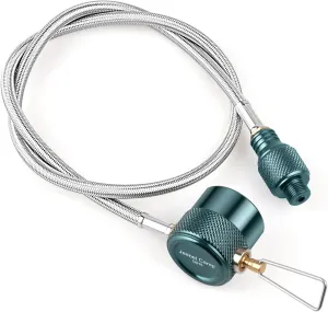 Jeebel Camp 24inch Propane Canister to Threaded Camping Stove Adapter Extension Hose 1L Propane Small Tank Input EN417 Lindal Valve Output with Adjustable On/Off Switch