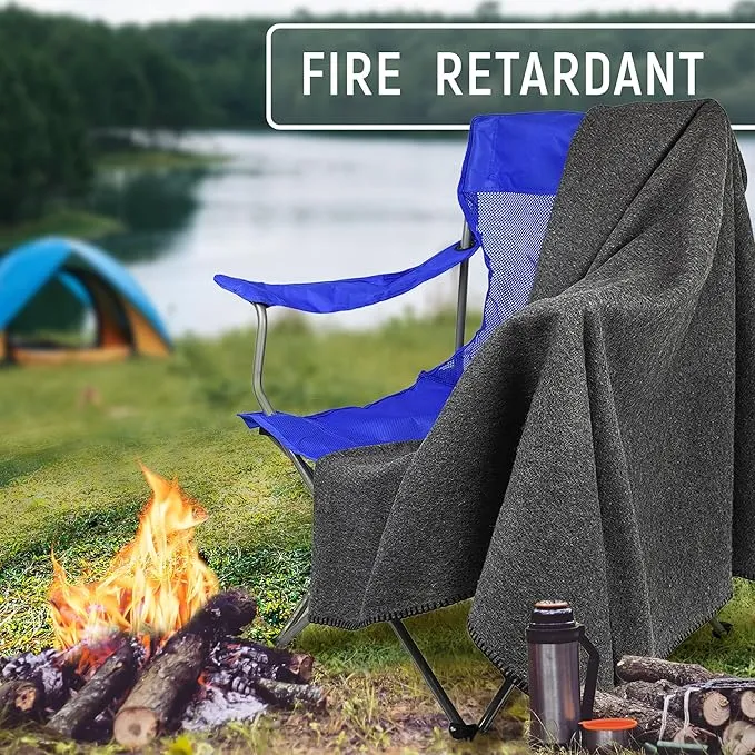 JMR Wool Camping Blanket - Warm Heavy Car Blanket & Camp Quilt - Survival Emergency Blanket for Sleeping Outdoors - Multi-Use Wool Blanket for Camping, Car & Home - 70% Wool, Grey, 62X84