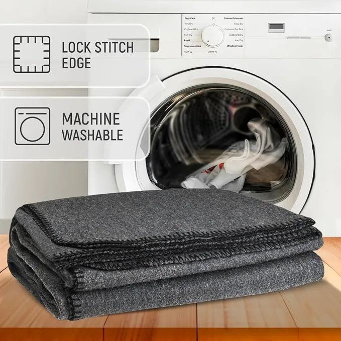 JMR Wool Camping Blanket - Warm Heavy Car Blanket & Camp Quilt - Survival Emergency Blanket for Sleeping Outdoors - Multi-Use Wool Blanket for Camping, Car & Home - 70% Wool, Grey, 62X84