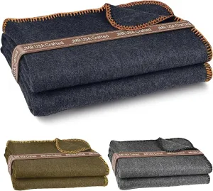 JMR Wool Camping Blanket - Warm Heavy Car Blanket & Camp Quilt - Survival Emergency Blanket for Sleeping Outdoors - Multi-Use Wool Blanket for Camping, Car & Home - 70% Wool, Navy, 62X84