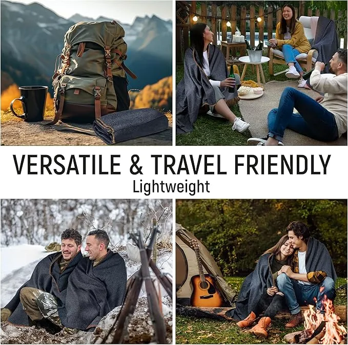 JMR Wool Camping Blanket - Warm Heavy Car Blanket & Camp Quilt - Survival Emergency Blanket for Sleeping Outdoors - Multi-Use Wool Blanket for Camping, Car & Home - 70% Wool, Navy, 62X84