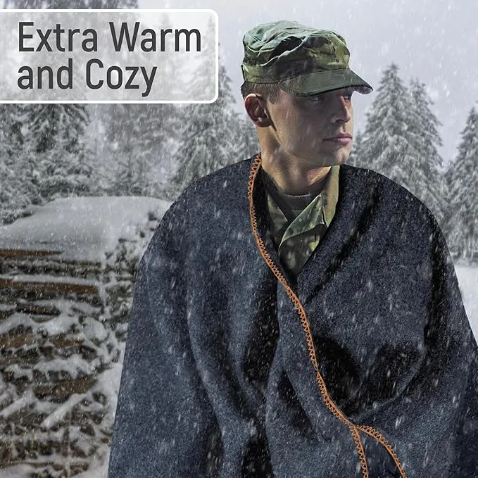 JMR Wool Camping Blanket - Warm Heavy Car Blanket & Camp Quilt - Survival Emergency Blanket for Sleeping Outdoors - Multi-Use Wool Blanket for Camping, Car & Home - 70% Wool, Navy, 62X84