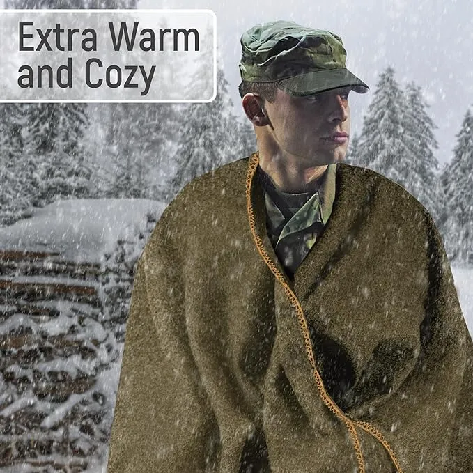 JMR Wool Camping Blanket - Warm Heavy Car Blanket & Camp Quilt - Survival Emergency Blanket Sleeping Outdoors - Multi-Use Wool Blanket Camping, Car & Home - 70% Wool, Olive Green, 62X84, Case of 10