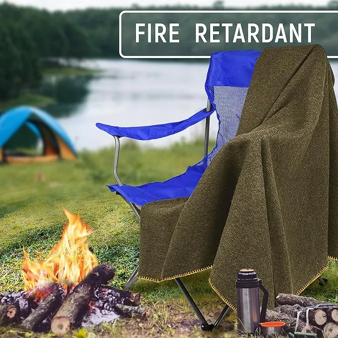JMR Wool Camping Blanket - Warm Heavy Car Blanket & Camp Quilt - Survival Emergency Blanket Sleeping Outdoors - Multi-Use Wool Blanket Camping, Car & Home - 70% Wool, Olive Green, 62X84, Case of 10