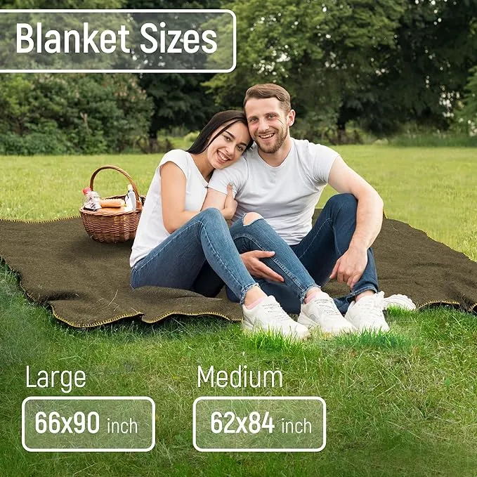 JMR Wool Camping Blanket - Warm Heavy Car Blanket & Camp Quilt - Survival Emergency Blanket Sleeping Outdoors - Multi-Use Wool Blanket Camping, Car & Home - 70% Wool, Olive Green, 62X84, Case of 10