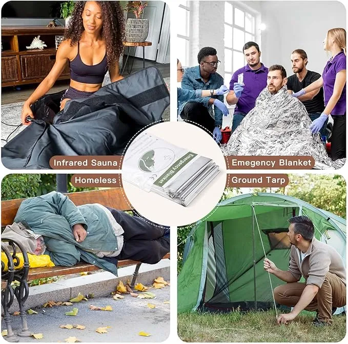 Kanayu 100 Pack Sauna Wrap Foil Blanket 64 x84 Sauna Blanket Bulk Disposable Thermal Blanket Foil Wrap Use with Far Infrared Sauna Blanket Therapy