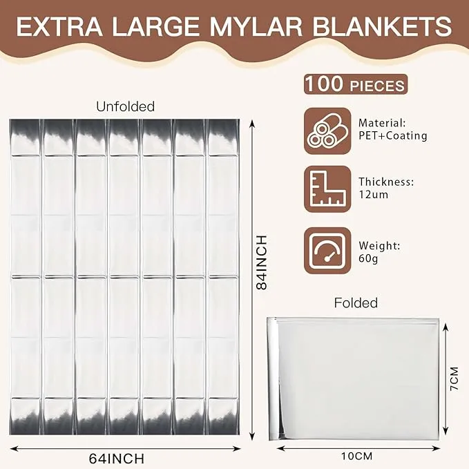 Kanayu 100 Pack Sauna Wrap Foil Blanket 64 x84 Sauna Blanket Bulk Disposable Thermal Blanket Foil Wrap Use with Far Infrared Sauna Blanket Therapy