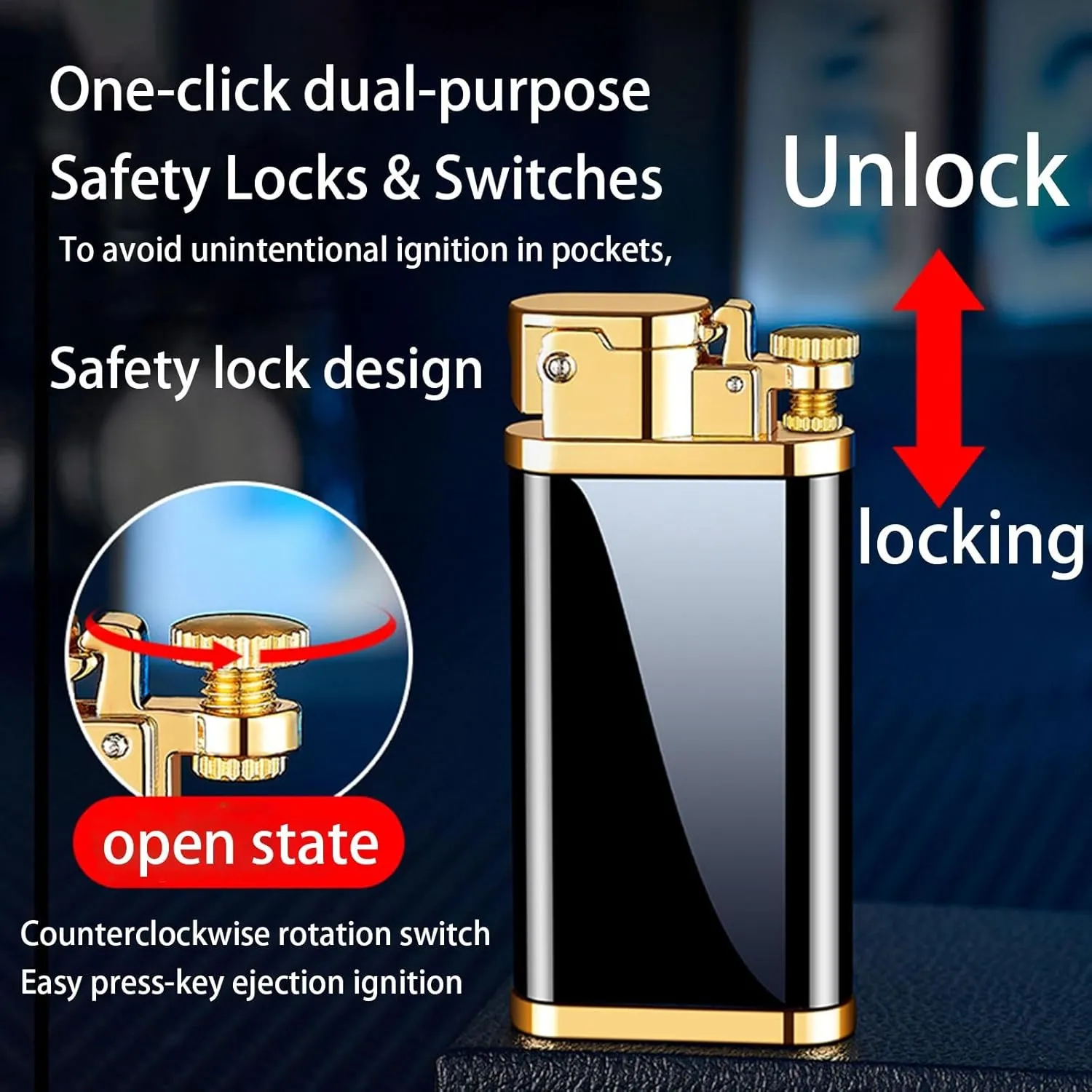 Kerosene Lighter with Gift Box ，Reusable Windproof Soft Flame Lighter ，with Flints and Lighter Accessories Set (Color : F)