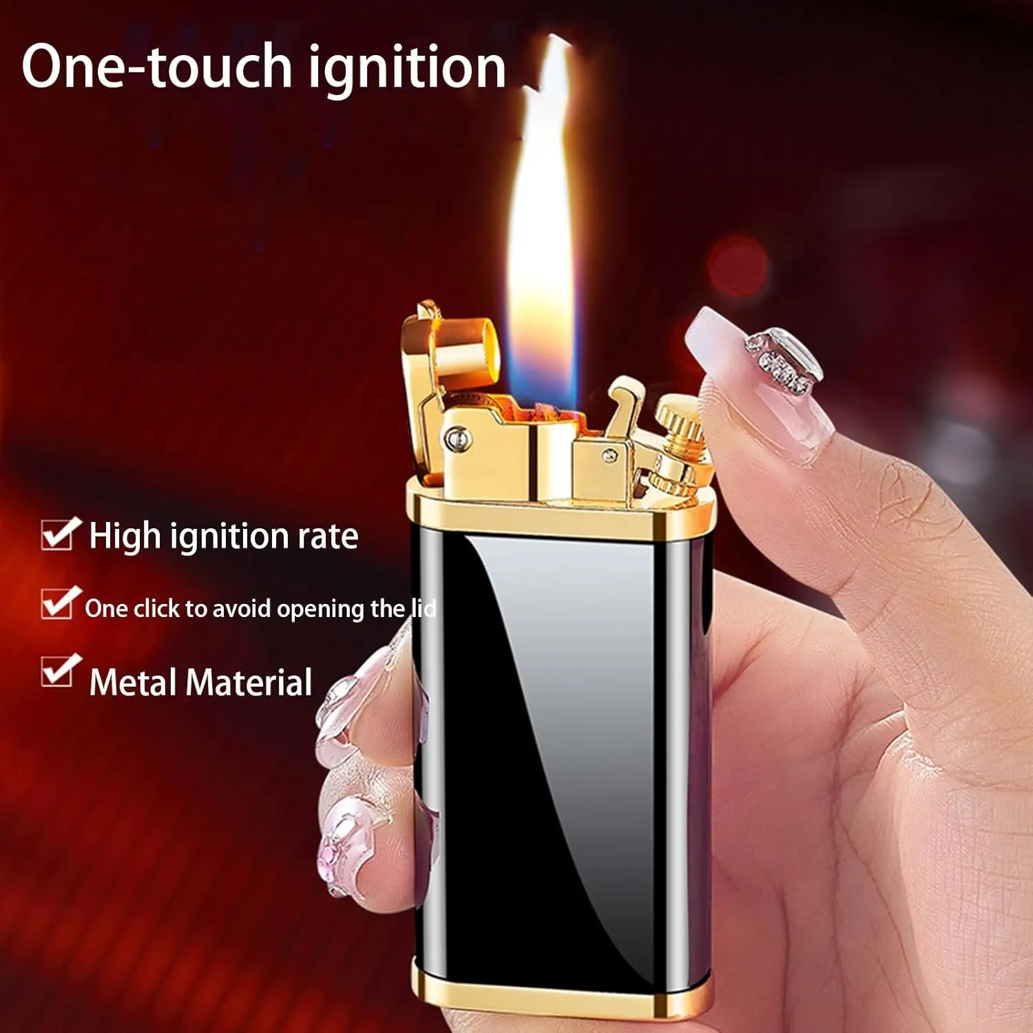Kerosene Lighter with Gift Box ，Reusable Windproof Soft Flame Lighter ，with Flints and Lighter Accessories Set (Color : F)