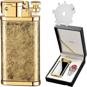 Kerosene Lighter with Gift Box ，Reusable Windproof Soft Flame Lighter ，with Flints and Lighter Accessories Set (Color : F)