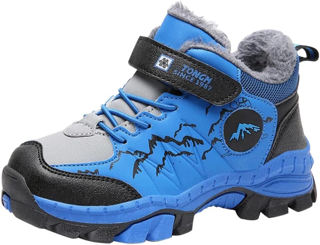 Kids Boys Girls Snow Hiking Boots Winter Plush Warm Ankle Boots Outdoor Waterproof Anti Skid Trekking Hiking Climbing Sneakers