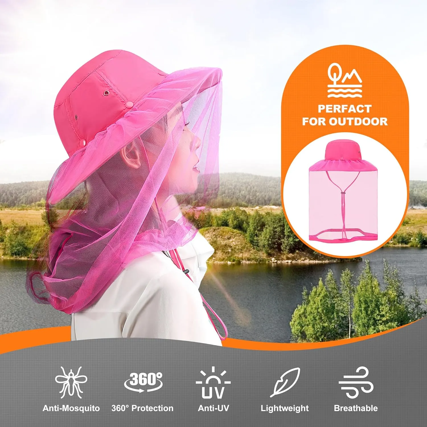 Kids Mosquito Head Net Hat - Bug Cap UPF 50  Sun Protection for Beekeeping Garden Fishing