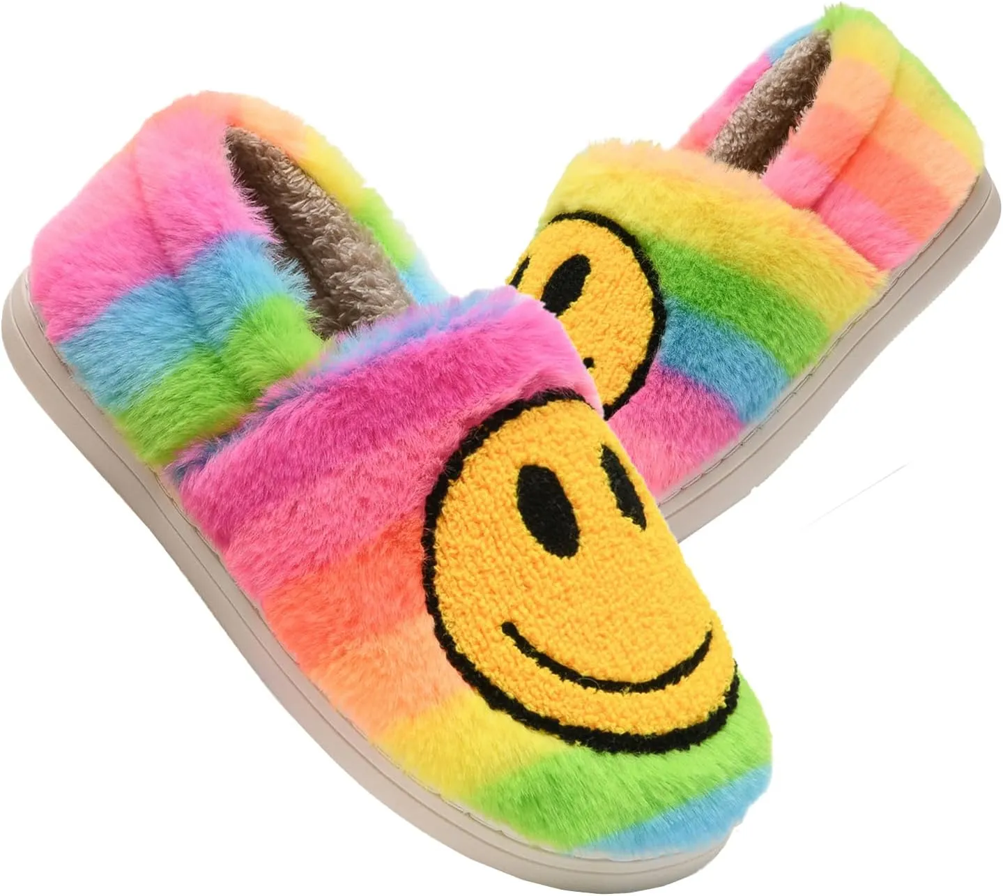 Kids Smile Face Slippers for Boys Girls, Cute Plush Fuzzy Toddler Infant Happy Face Slippers, Indoor Outdoor Non-slip Robber Sole with Memory Foam Warm Pillow House Shoes