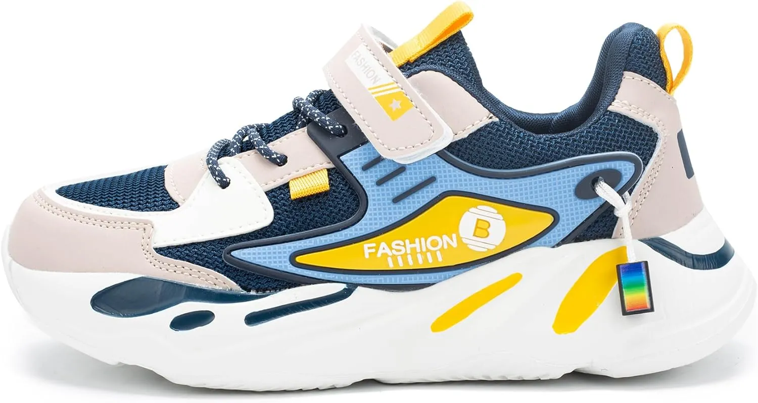 Kids Sneakers for Boys Girls Mesh Breathable Running Shoes Lightweight Hook and Loop Athletic Casual Shoes