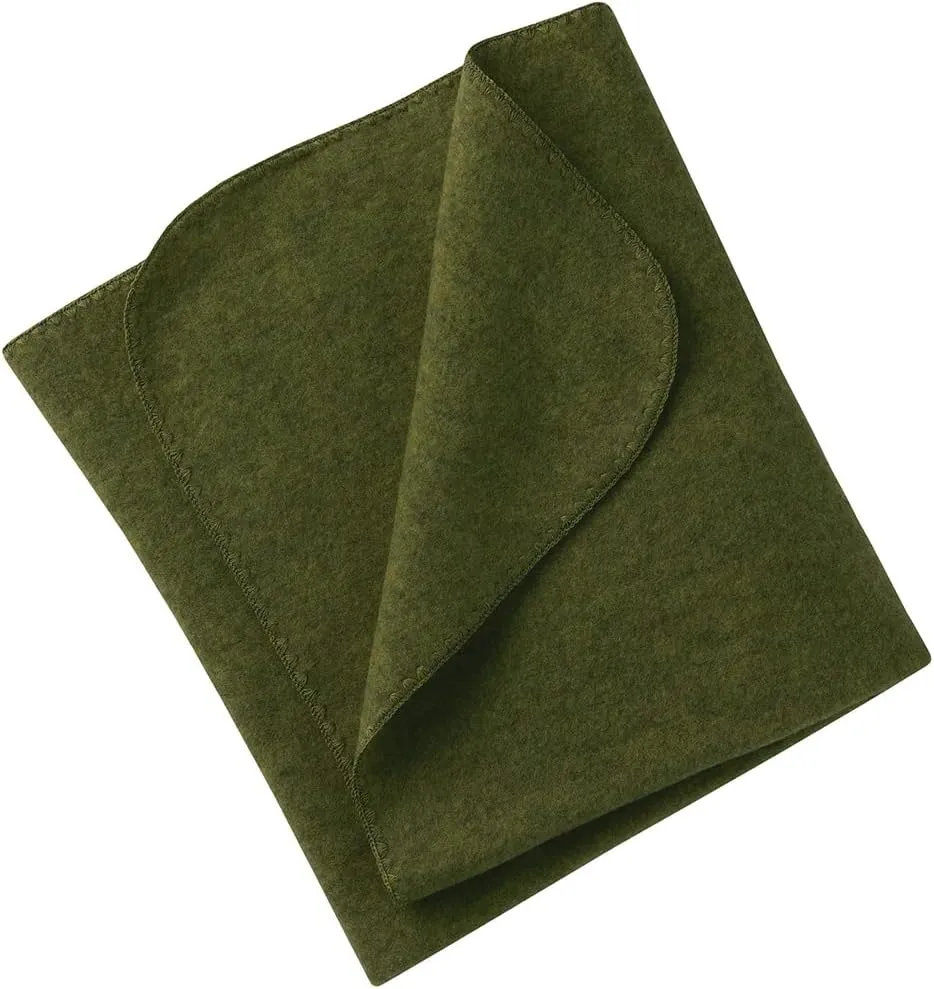 Kids Thermal Throw: Organic Merino Wool Baby Receiving Blanket, 31x40 inches (Green Reed)