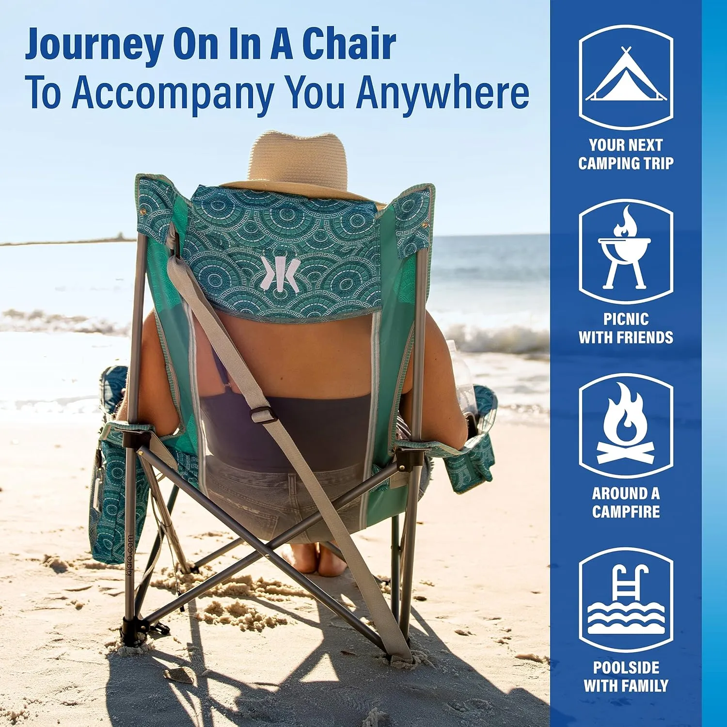 Kijaro Beach Sling Chair with Cooler Pocket - Various Fun Colors & Patterns - Perfect Beach Folding Chair and Camping Chair - Includes a Detachable Pillow