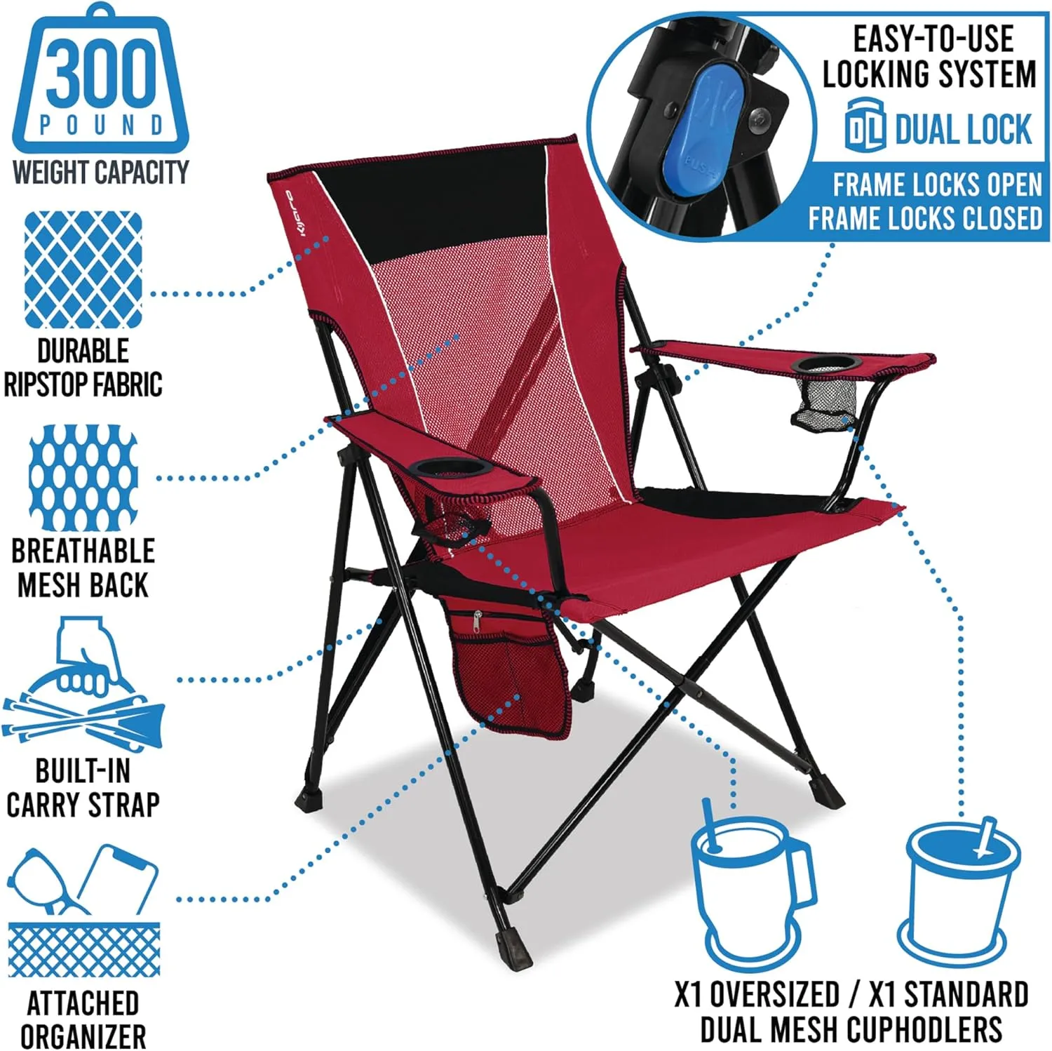 Kijaro Dual Lock Pro Sports Fan Folding Chair, 26" L x 35.5" W x 37" H, Minnesota Vikings