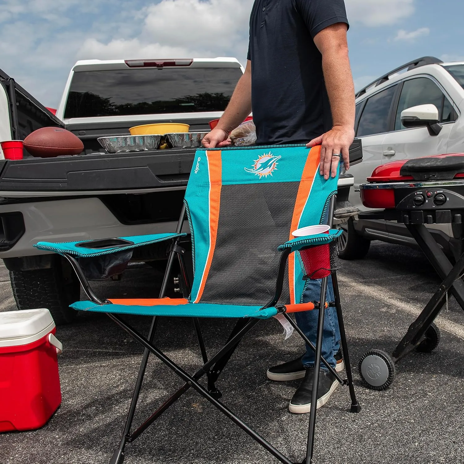 Kijaro Sports Fan Folding Chair, 26" L x 35.5" W x 37" H, Miami Dolphins