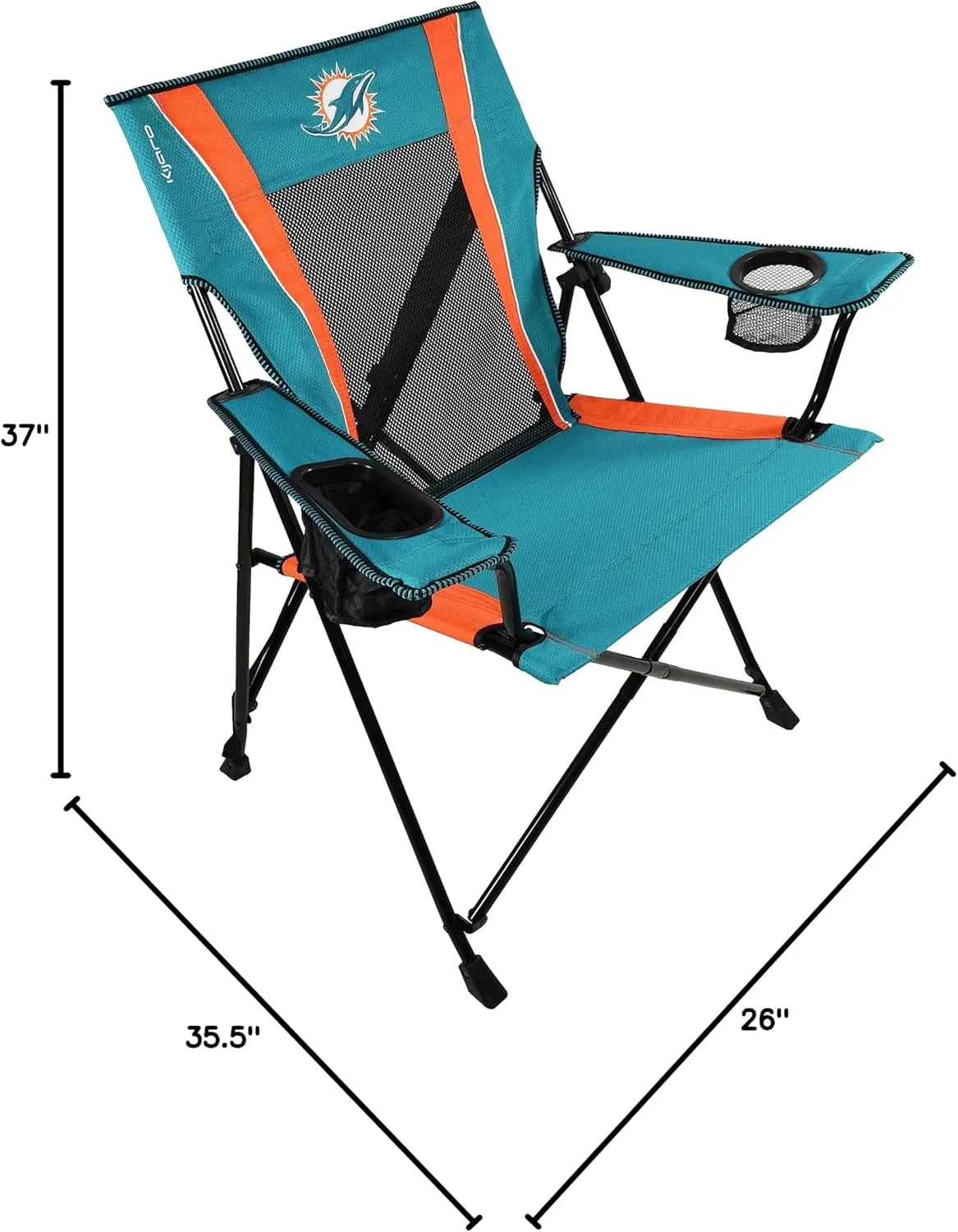 Kijaro Sports Fan Folding Chair, 26" L x 35.5" W x 37" H, Miami Dolphins