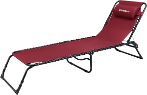 KingCamp Camping Cot Portable 3 Adjustable Folding Reclining Lounger Beach Bed Cot Chair, Red Blue & Beige Three Colors, Supports 300 Pounds