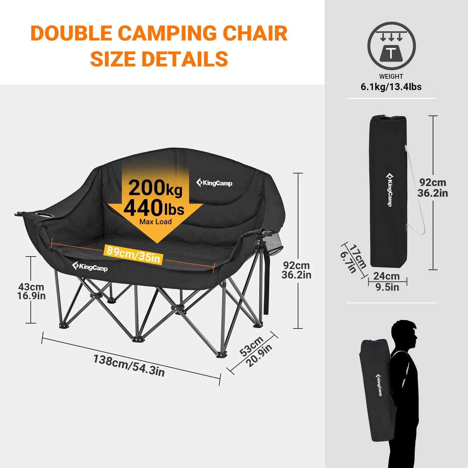 KingCamp Double Sofa Chair Camping Loveseat