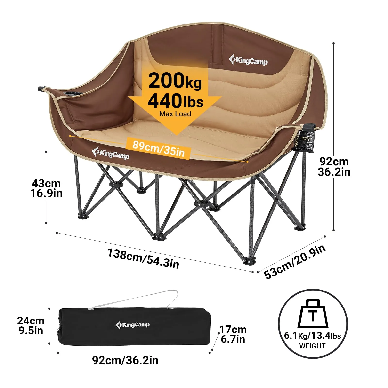 KingCamp Double Sofa Chair Camping Loveseat